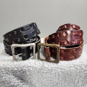 Lucky Brand Men's Leather‎ Belt Woven Black and Brown Leather Lot of 2 Size 36